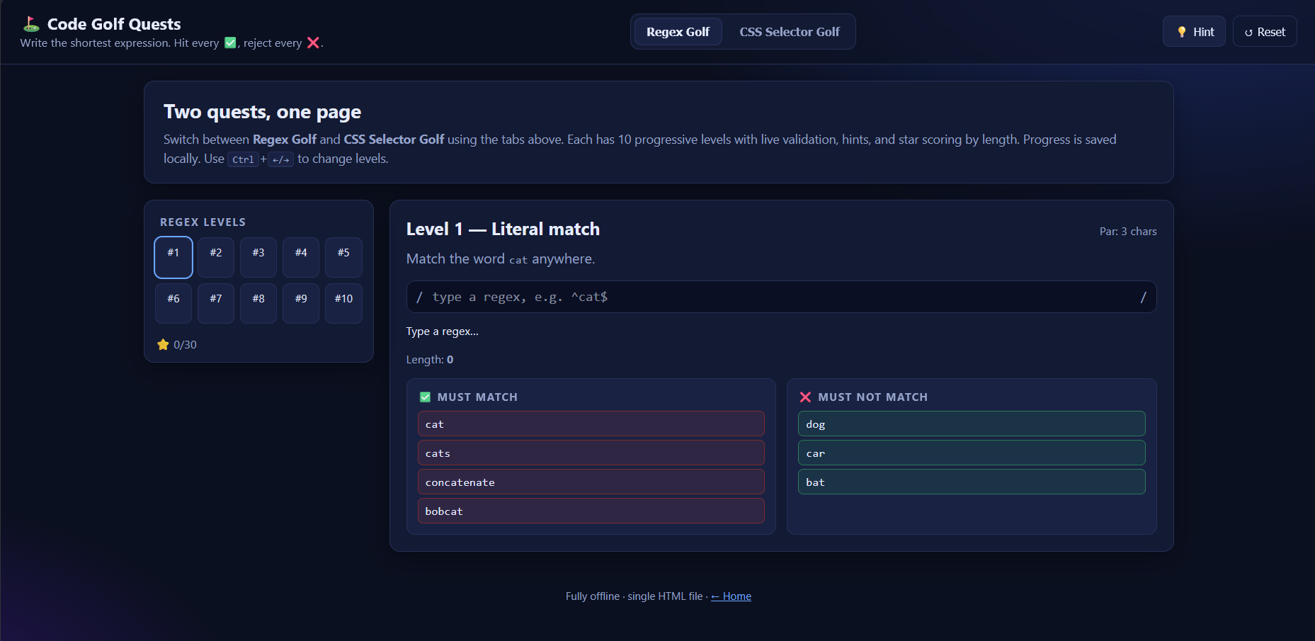 Regex CSS Golf