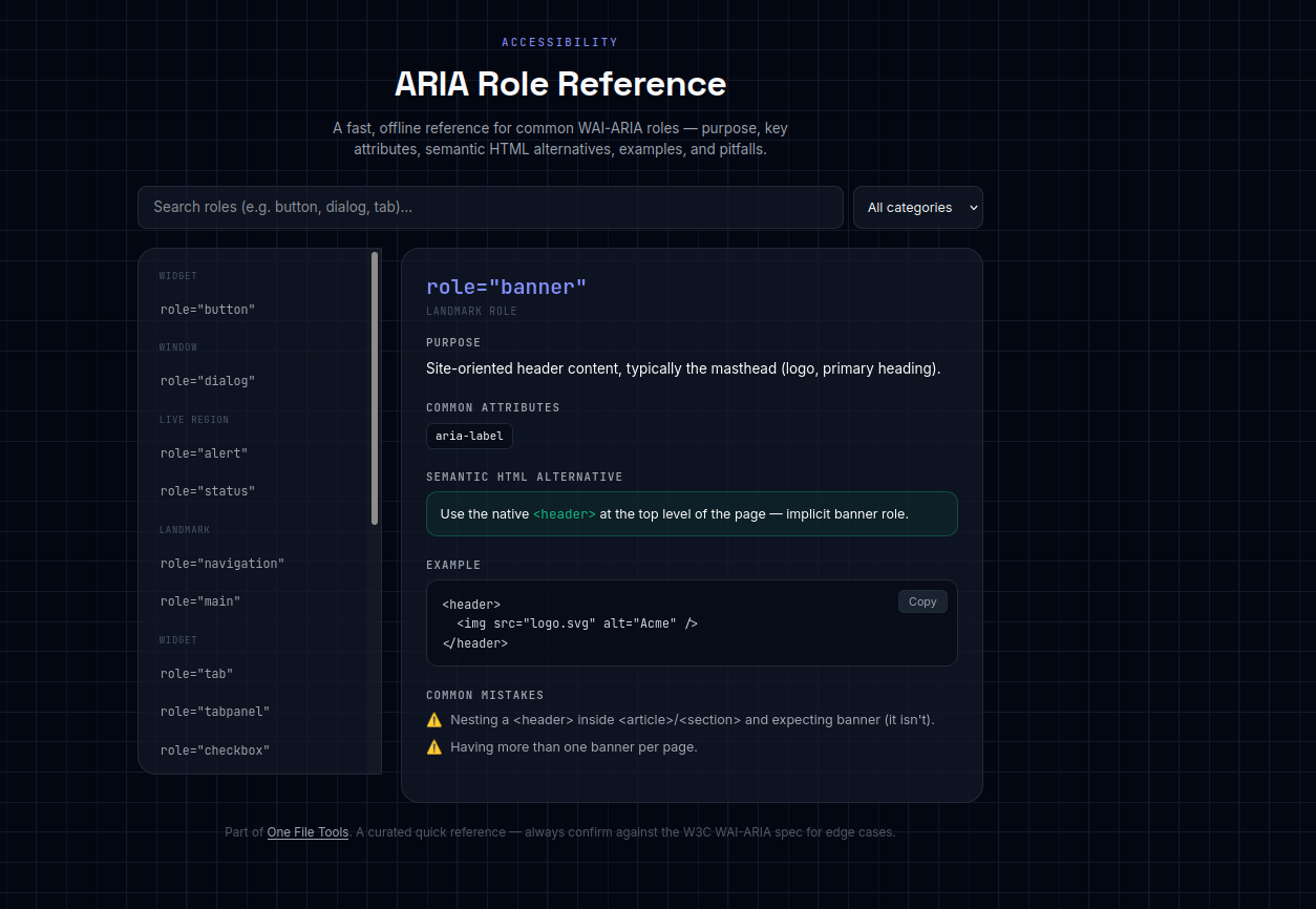 ARIA Role Reference