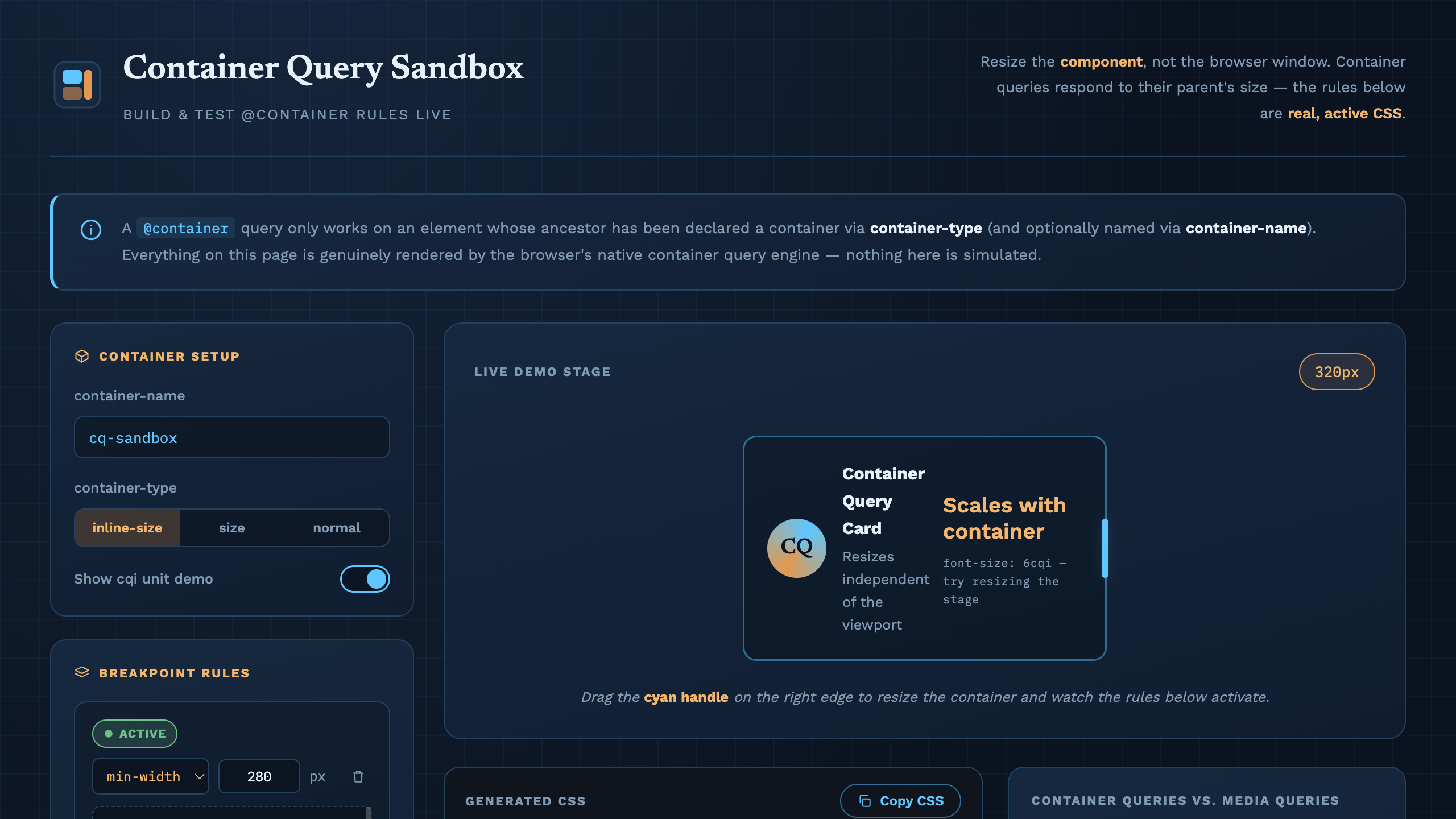 Container Query Sandbox