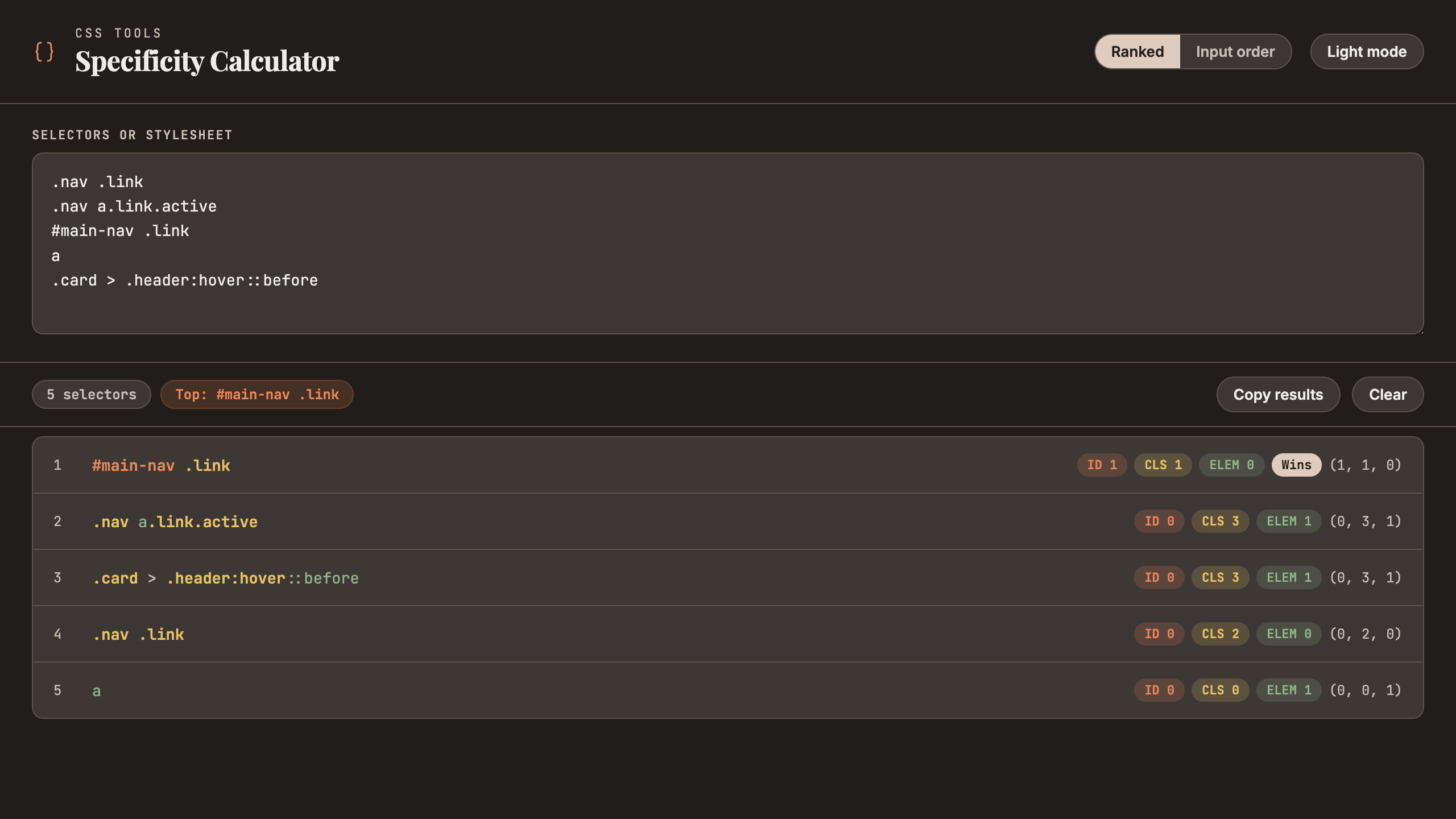 CSS Specificity Calculator