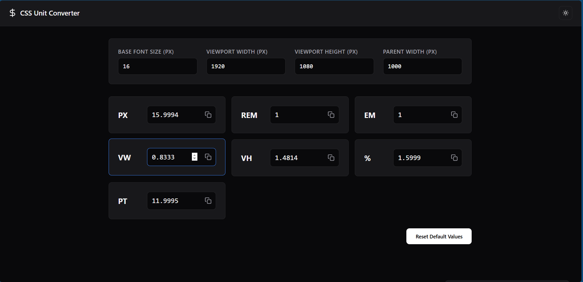 CSS Unit Converter