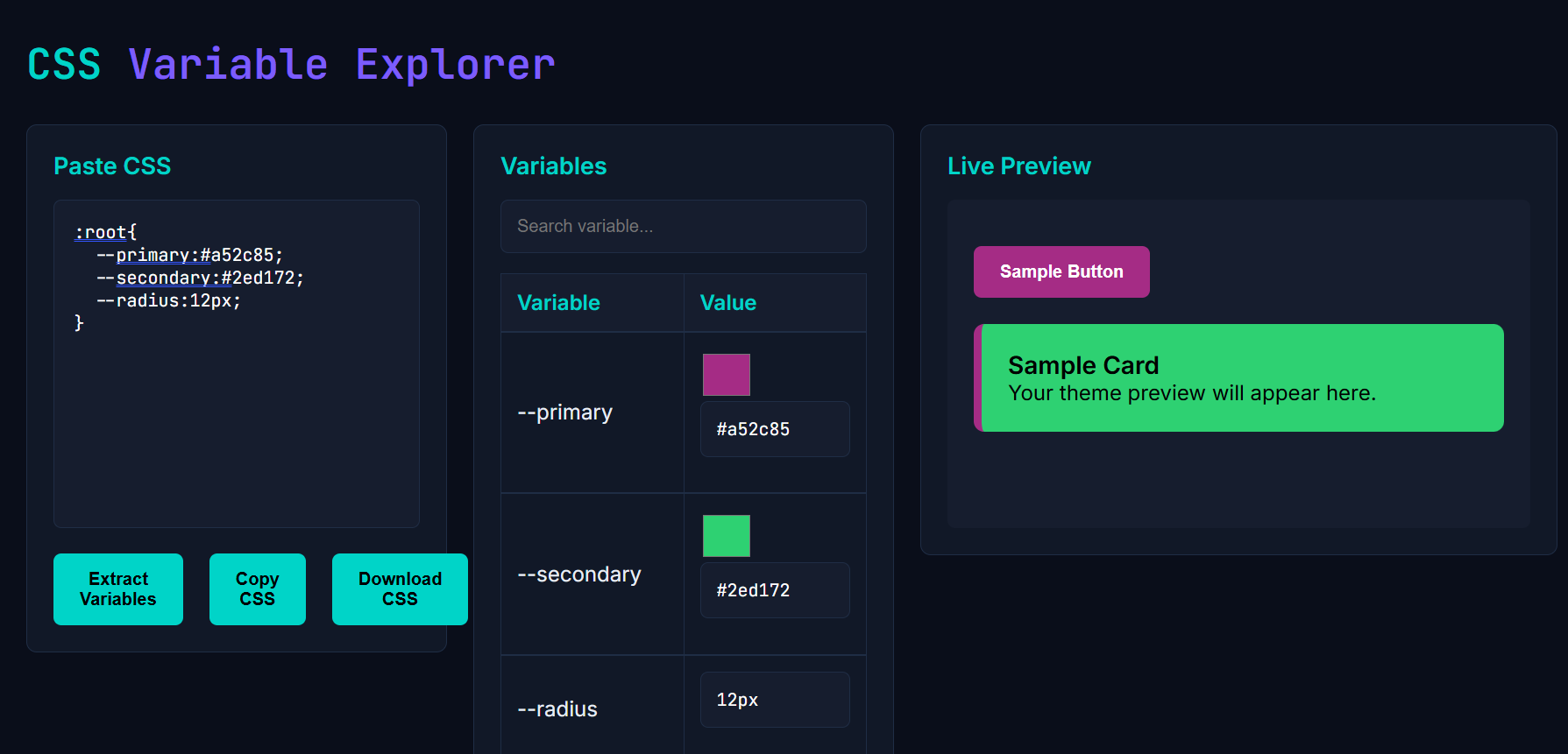 CSS Variable Explorer