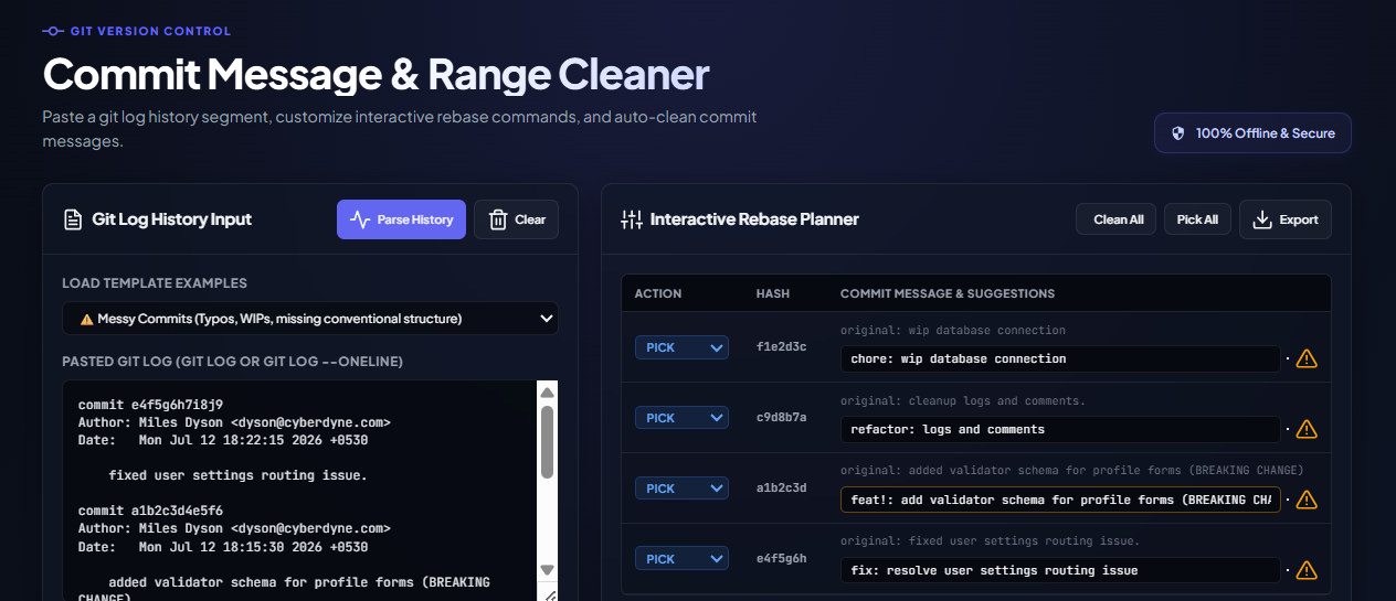 Commit Message & Range Cleaner