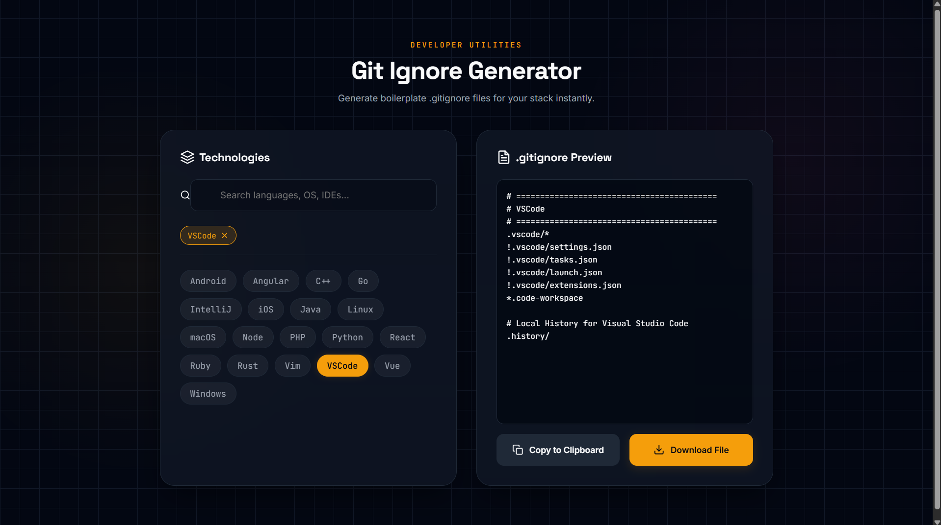 Git Ignore Generator