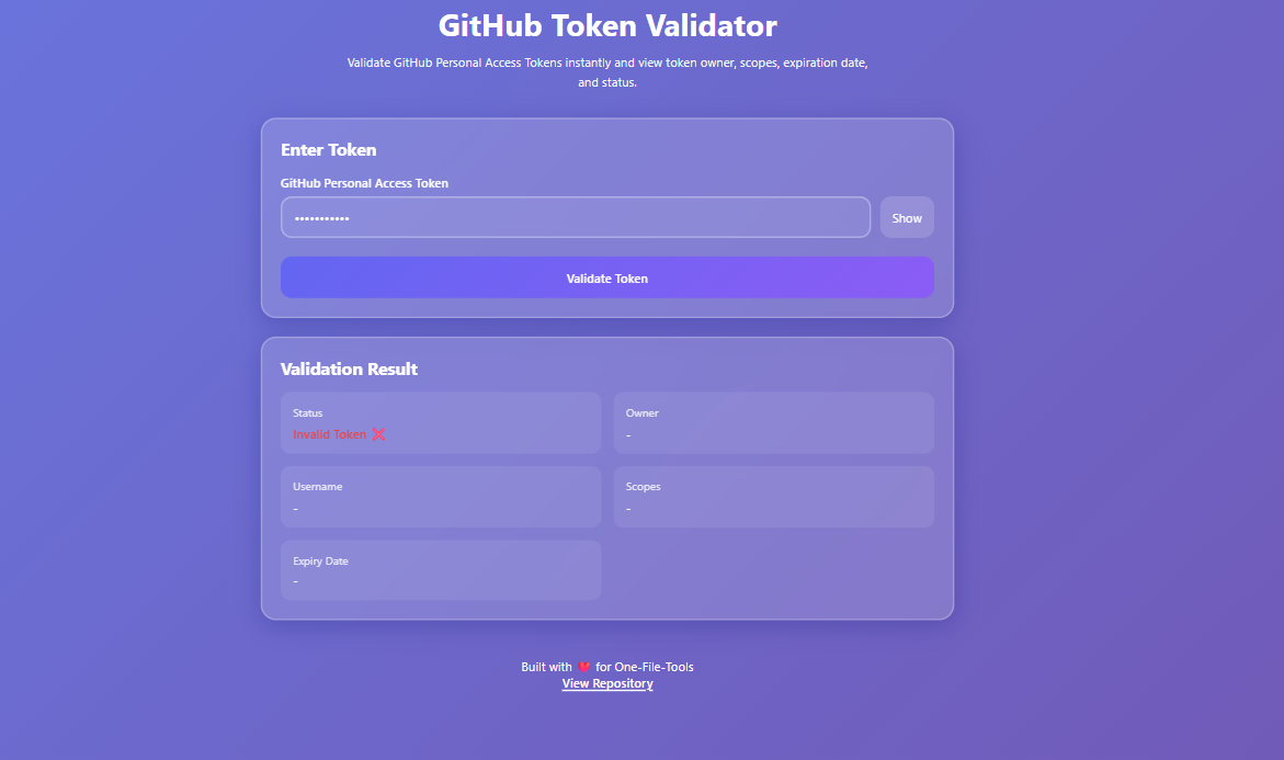 GitHub Token Validator (Glassmorphism)