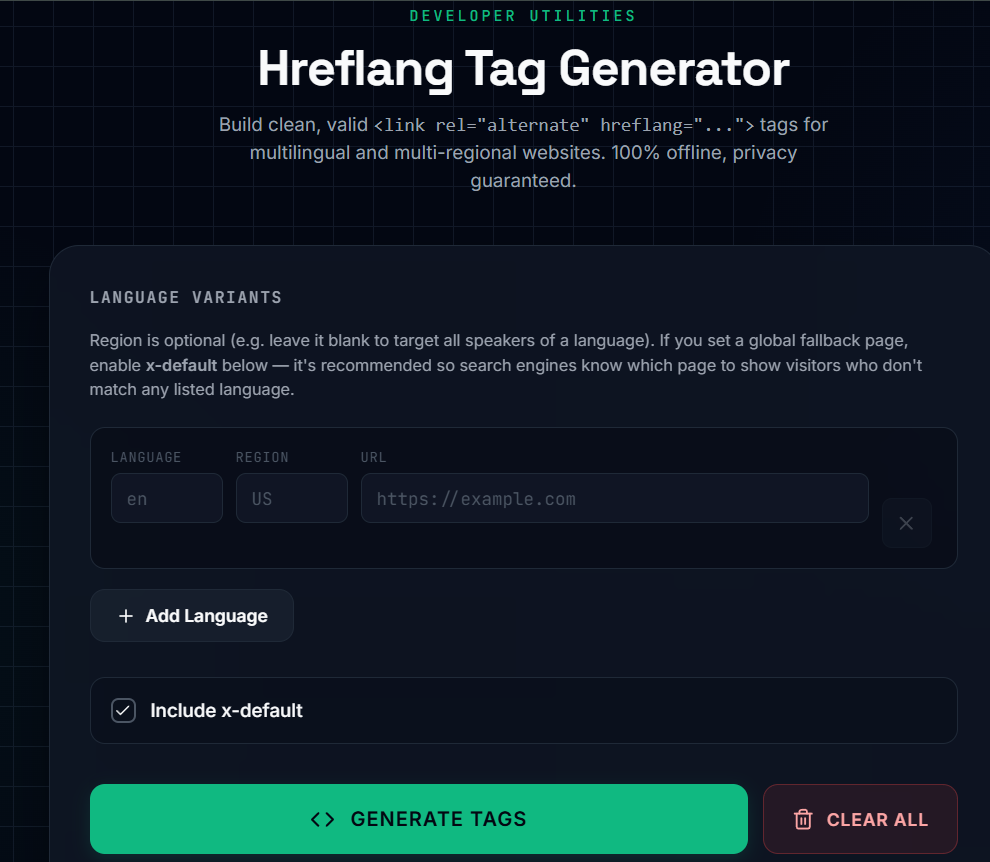 Hreflang Tag Generator