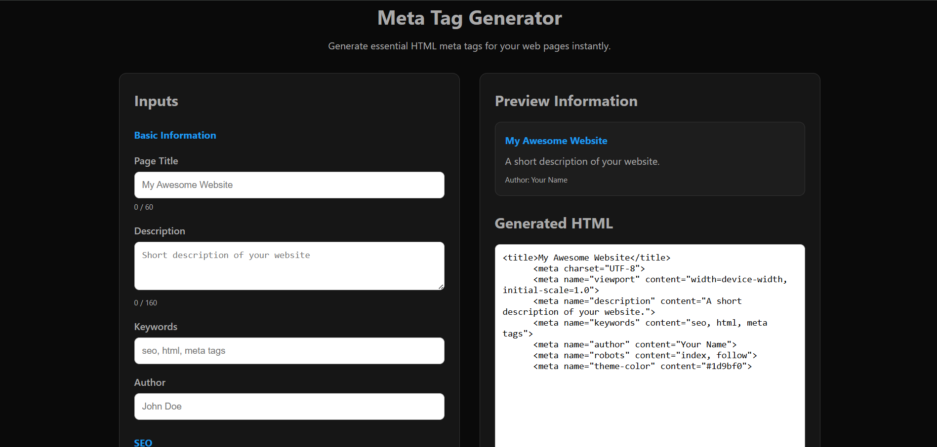Meta Tag Generator
