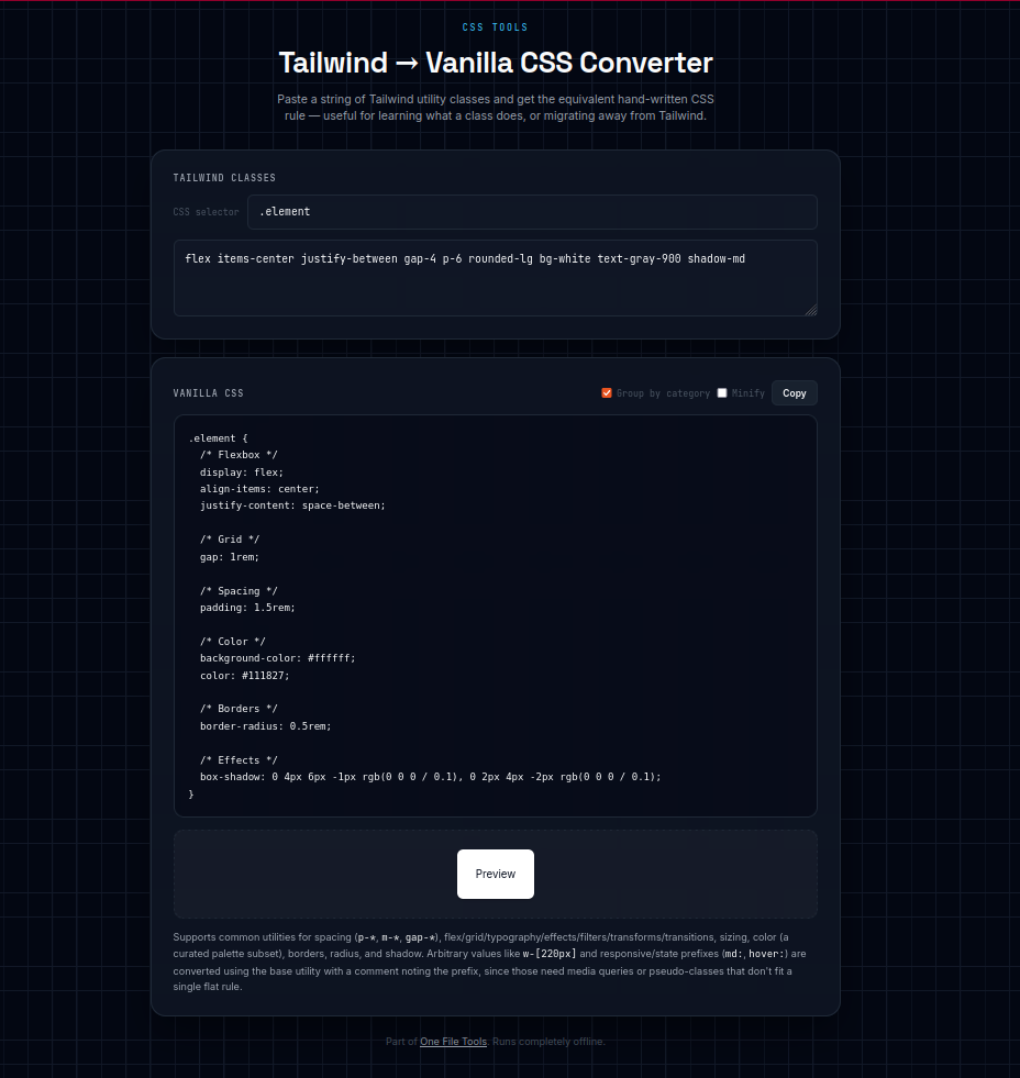 Tailwind to Vanilla CSS Converter