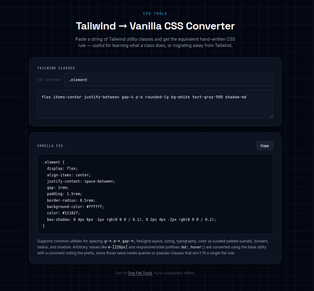 Tailwind → Vanilla CSS Converter