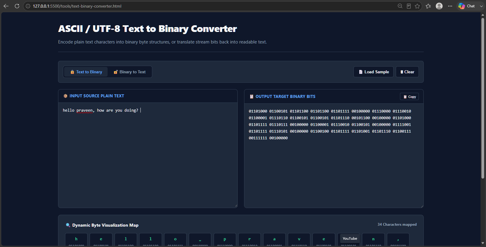 ASCII / UTF-8 Text to Binary Converter